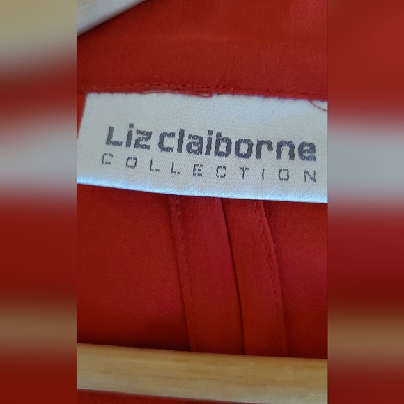 100% Silk Liz Claiborne Elegant Scarlet Red Women's Long Blazer Jacket Size 8 - Picture 7 of 8